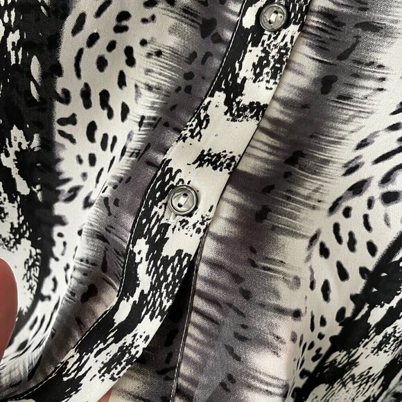 Parker SILK Long Sleeve Patterned Casual Blouse Moccasin Black White Medium NEW - Picture 8 of 12